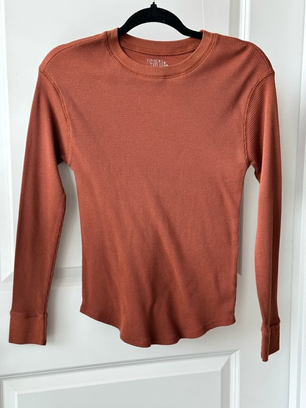 Time and Tru Women's Long-Sleeve Waffle Knit Top - Rust - Picture 1 of 4